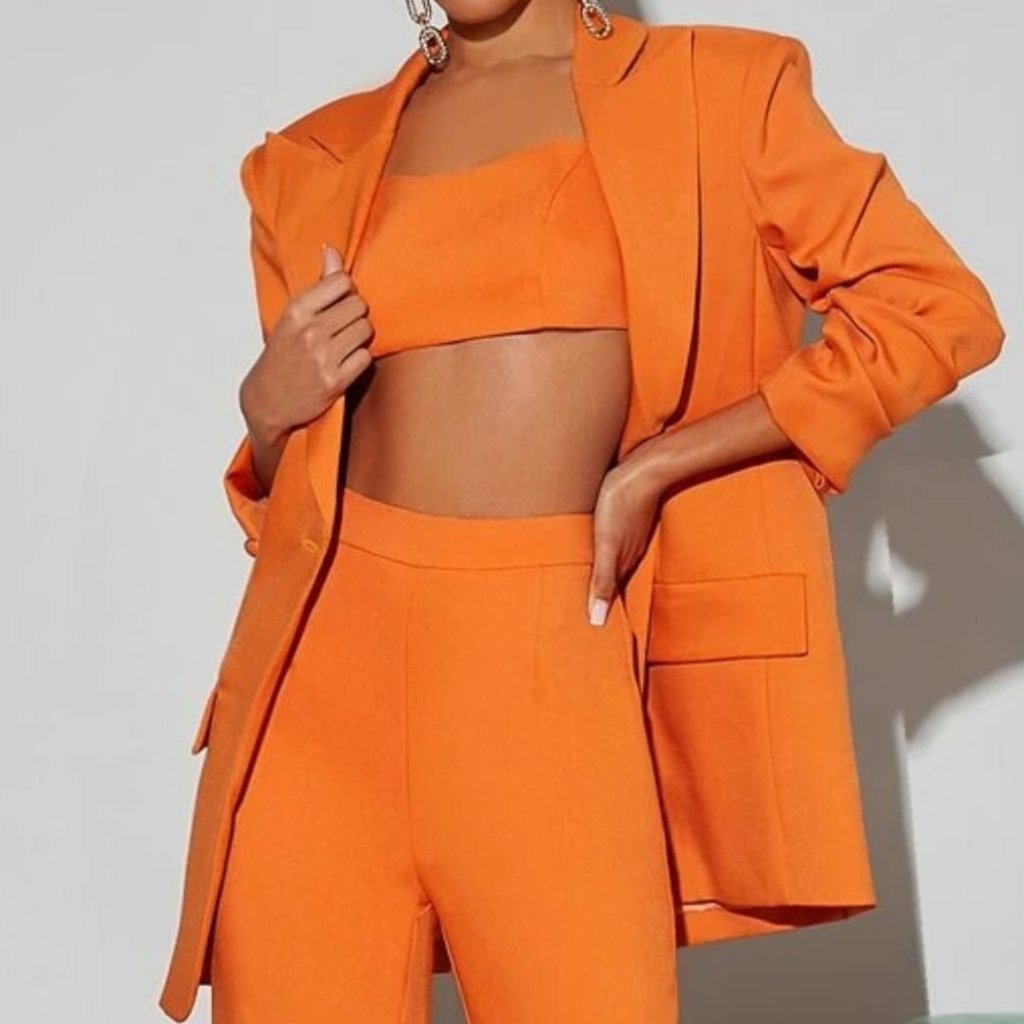 Orange Contemporary Single Breasted Blazer